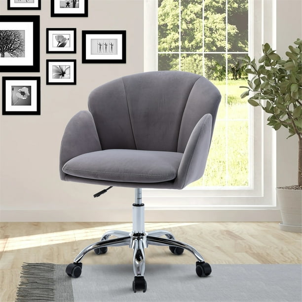 Desk Chair,Velvet Office Chair Modern Height Adjustable 360°Comfort Chairs with Backrest Support for Living Room,Bedroom,Office Grey 